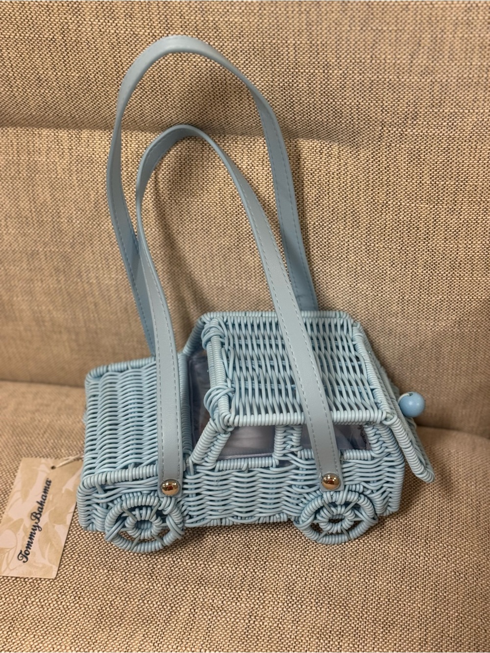 Tommy Bahama Light Blue Woven Car-Shaped Women’s Handbag - Picture 5 of 5